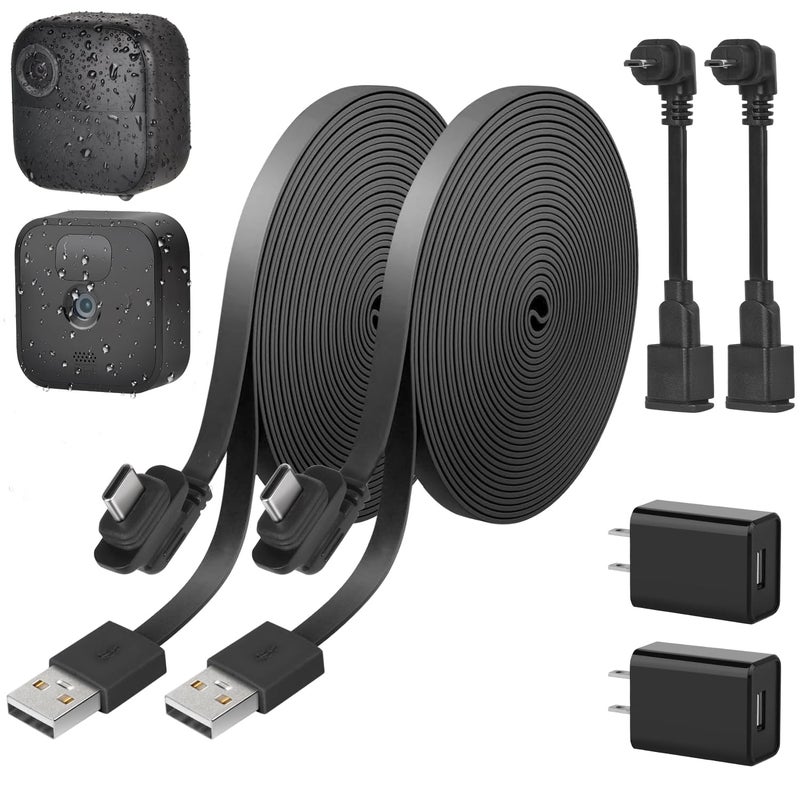 delilyn 2Pack Weatherproof 30ft/9m Power Cable for Blink Outdoor 4 (4th Gen), Blink Outdoor/Indoor (3rd Gen)&Blink XT/XT2, Flat Extension Charger Cable with Adapter, Extra Type C to Micro USB Adapter - Image 1